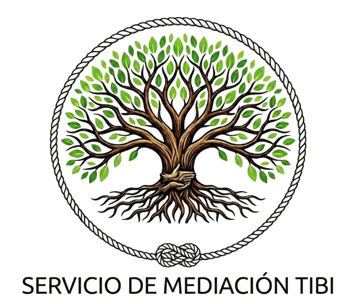 Logotipo del Servicio de Mediación de Tibi: árbol con manos entrelazadas dentro de un círculo de cuerda